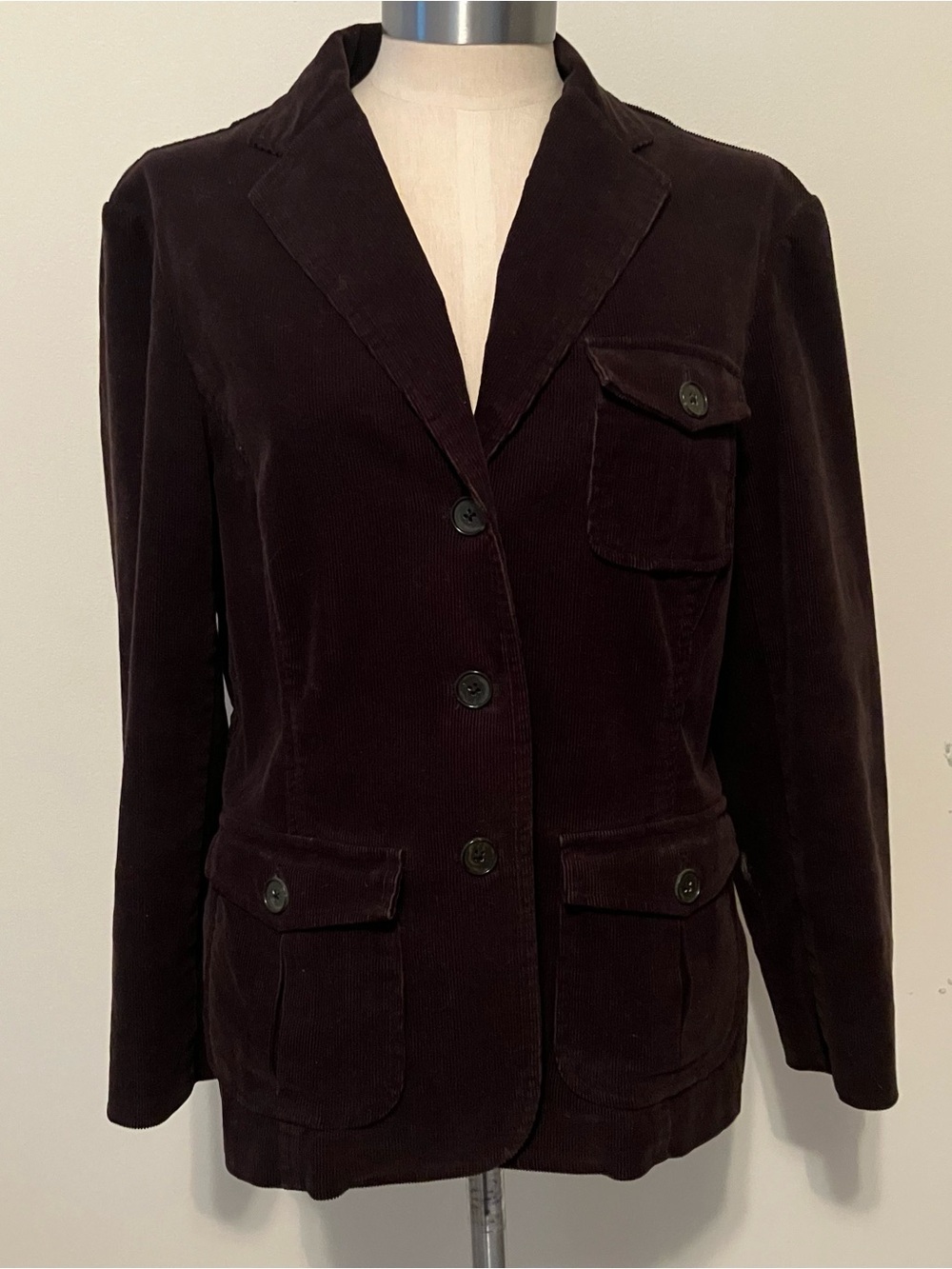 Women’s Lands End Brown Corduroy Jacket Sm Blazer Preppy Old Money Fitted
